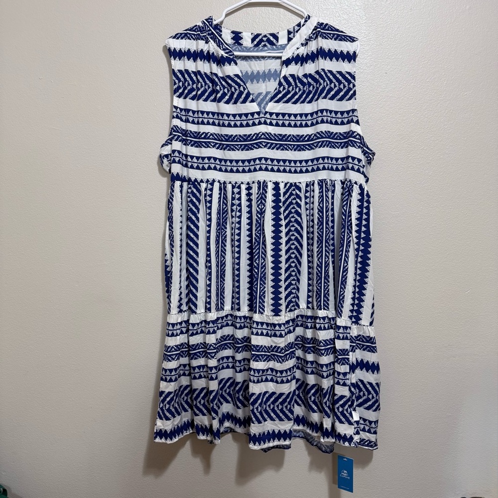 Cupshe Blue and White Tunic/Swimsuit Coverup XL NWT